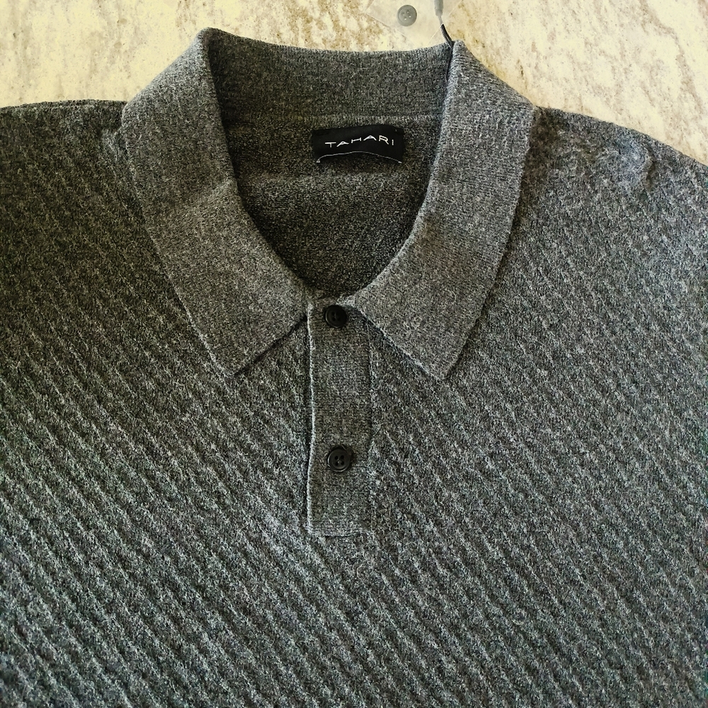Tahari Men's Wool Blend Polo Shirt Sweater New Size Large